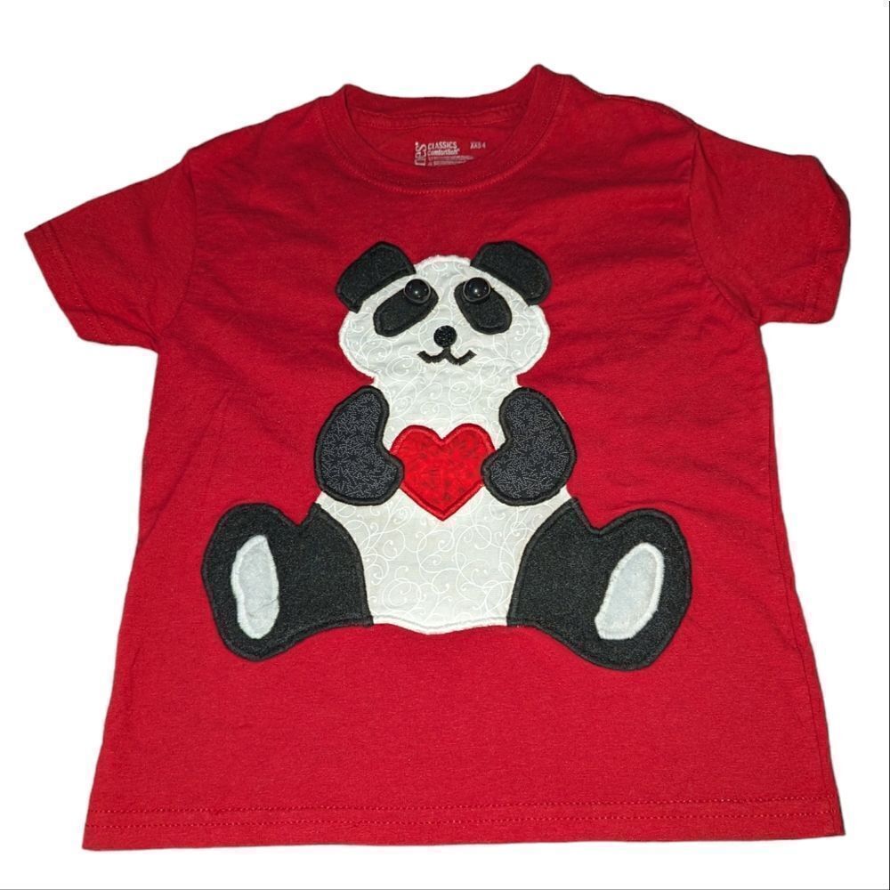 Vintage‎ handmade embroidered panda bear red shirt